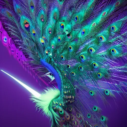 Prompt: alien peacock plume with human eyes, rendered by beeple, award-winning