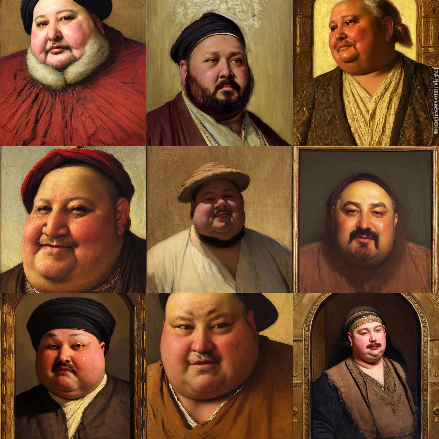 Prompt: orientalism face portrait of a fat merchant by Edwin Longsden Long and Theodore Ralli and Nasreddine Dinet and Adam Styka, masterful intricate art. Oil on canvas, excellent lighting, high detail 8k
