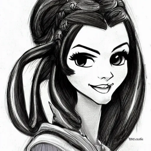 Image similar to milt kahl sketch of victoria justice with tendrils hair style as princess padme from star wars episode 3