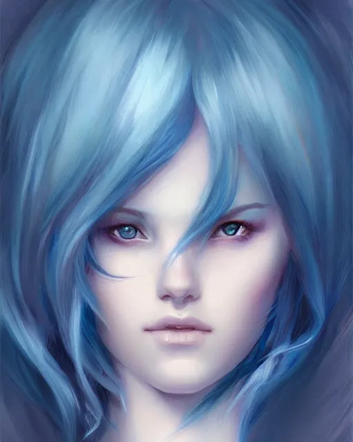 Image similar to Portrait by Charlie Bowater and Ross Tran, blue hair, soft colors, pastels