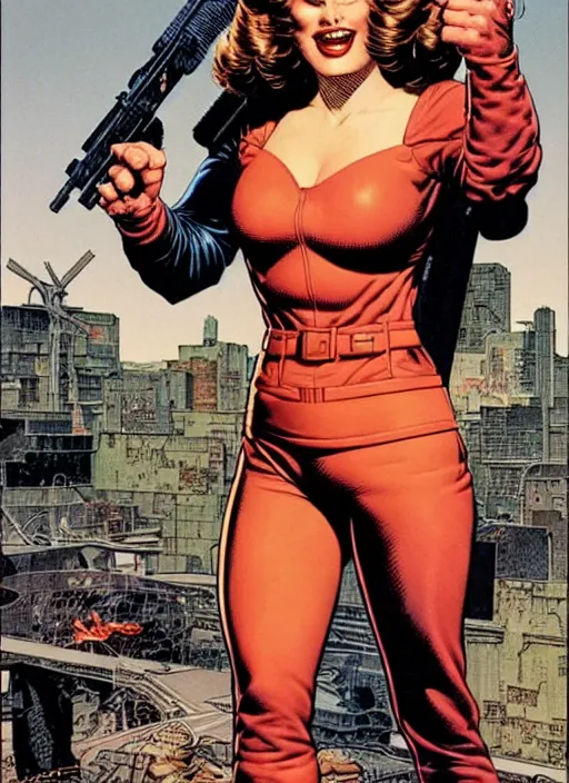 Image similar to female version of the punisher. portrait by clyde caldwell and jean giraud and anton otto fischer and john philip falter and will eisner and gil elvgren