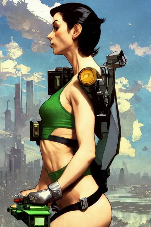 Image similar to gta luigi from mario as aeon flux profile picture by greg rutkowski, dynamic pose, flat matte painting, intricate, futuristic, fantasy, elegant, by stanley artgerm lau, greg rutkowski, thomas kindkade, alphonse mucha, loish, norman rockwell, fantasy lut, asymmetric, long hair, retro computer graphics, video game, fluid lines,