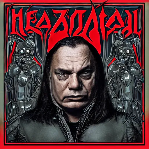 Image similar to heavy metal album cover of viktor orban