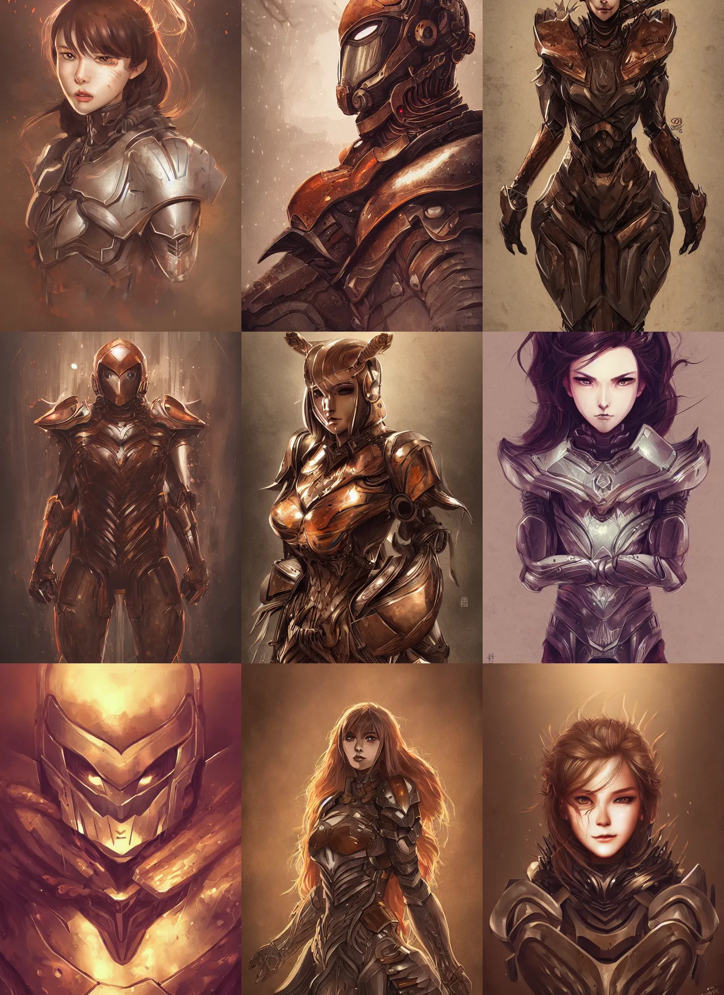 Prompt: portrait of a empty set of armor, void, rusty, brown, heavy, forest background, challenging, threatening, digital illustration, by sakimichan, rossdraws, artgerm