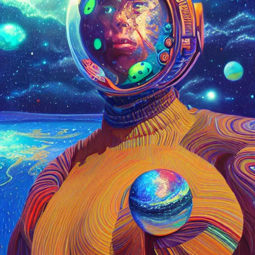 Prompt: space landscape, illustration painting, oil on canvas, intricate, portrait, detailed illustration, hd, digital art, overdetailed art, concept art, complementing colors, detailed, illustration painting by alex gray, digital art, overdetailed art, concept art, complementing colors rendered by beeple, syd meade, cgsociety