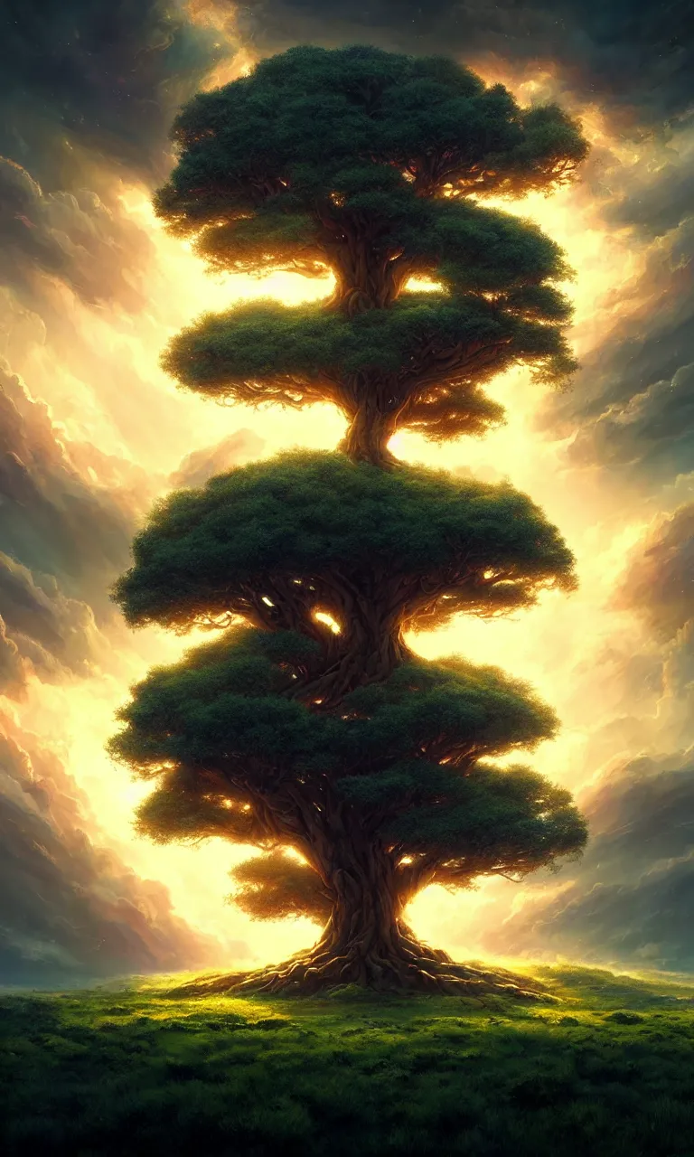 Prompt: godly tree of life seen from outer space engulfs the earth upscale, cinematic view, epic sky, detailed, concept art, low angle, high detail, warm lighting, volumetric, godrays, vivid, beautiful, trending on artstation, by jordan grimmer, huge scene, grass, art greg rutkowski