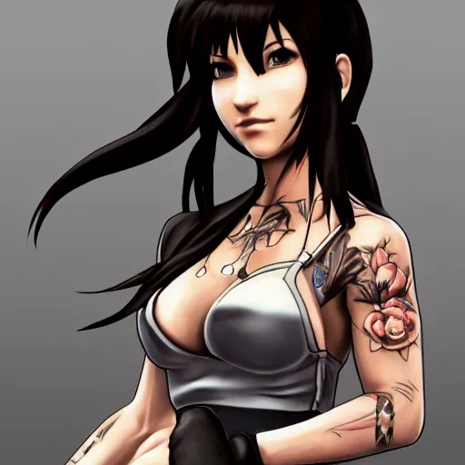 Prompt: concept art of tifa lockhart with tattoos, trending on artstation