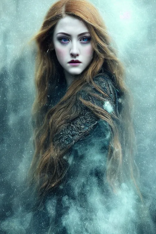 Image similar to majestic and regal portrait of katherine mcnamara, intricate, epic, elegant, menacing, fantasy, highly detailed, digital painting, hard focus, beautiful volumetric lighting, epic light, ultra detailed, horror, souls, ghosts, smoke by leesha hannigan, ross tran, thierry doizon, kai carpenter, ignacio fernandez rios