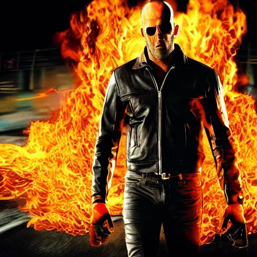 Image similar to Jason Statham as ghost rider 4K quality super realistic