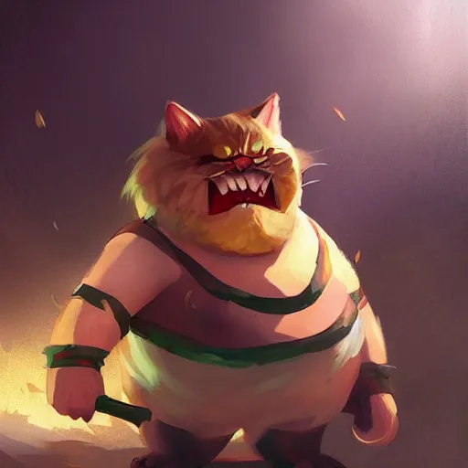 Image similar to cat as gragas from league of legends by greg rutkowski