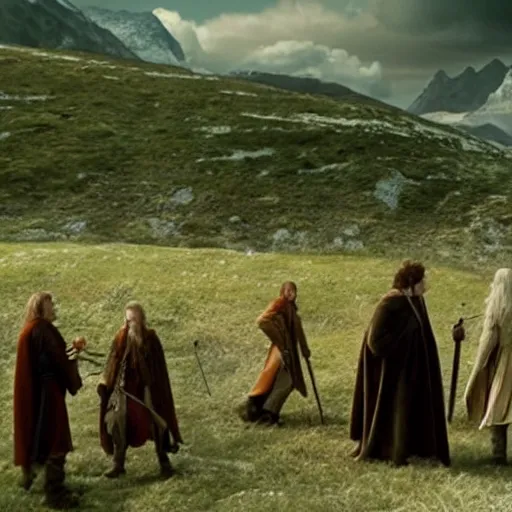 Image similar to a still photo from lord of the rings directed by wes anderson