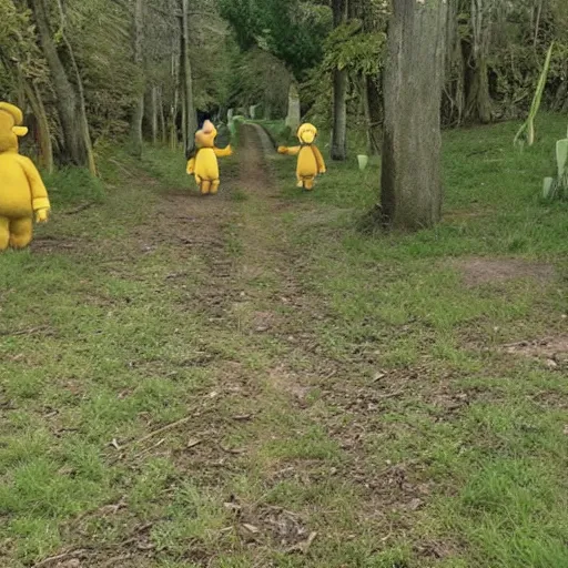 Image similar to teletubbies on cemetery trail camera footage