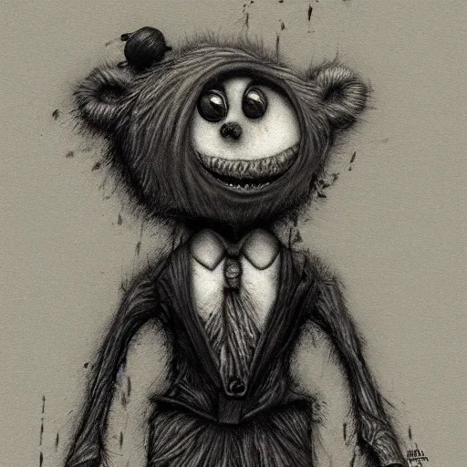 Image similar to michael karcz grunge drawing of a teddy bear . , in the style of corpse bride, loony toons style, horror themed, detailed, elegant, intricate, trending on artstation, 4k