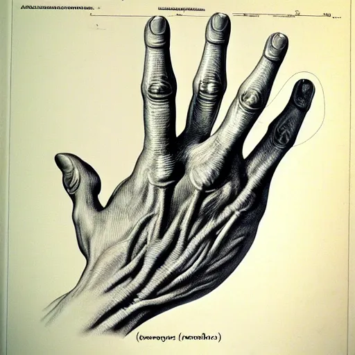 Prompt: medical reference, anatomical illustration of a hand : : anatomy study of hand