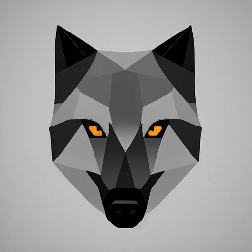 Low poly Art Deco metal sculpture of a wolf head, flat