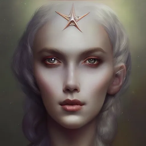 Image similar to a beautiful portrait of a celestial goddess by Jim Burns and Tom Bagshaw, Trending on Artstation