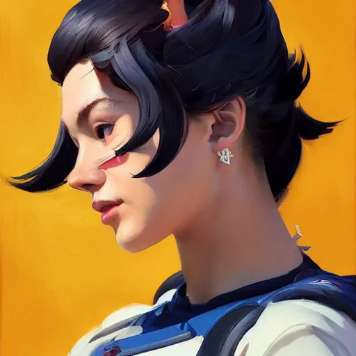 Image similar to greg manchess portrait painting of kiki delivery serives as overwatch character, medium shot, asymmetrical, profile picture, organic painting, sunny day, matte painting, bold shapes, hard edges, street art, trending on artstation, by huang guangjian and gil elvgren and sachin teng