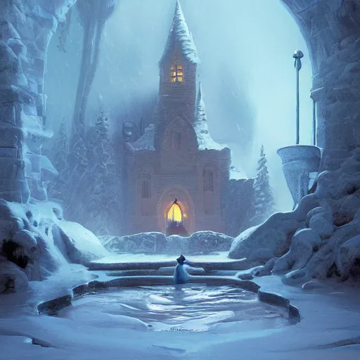 Prompt: papa smurf drinking from the fountain of knowledge in a midwinter night dream, dramatic lighting, cinematic, establishing shot, extremely high detail, photo realistic, cinematic lighting, post processed, concept art, artstation, matte painting, style by eddie mendoza, raphael lacoste, alex ross