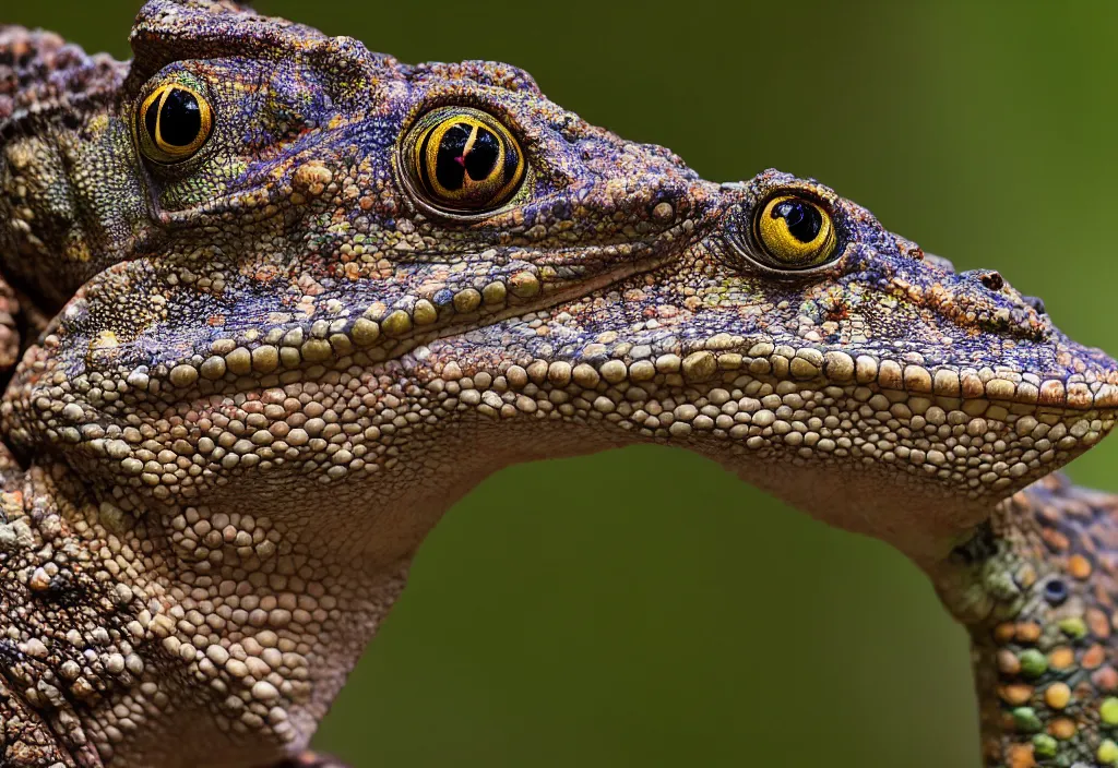 Image similar to An award winning photo of Tokay crocodile chameleon looking at the camera, nature photography, National Geographic, 4k