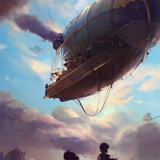 Prompt: a boy and a girl in a steam punk airship. By Makoto Shinkai, Stanley Artgerm Lau, WLOP, Rossdraws, James Jean, Andrei Riabovitchev, Marc Simonetti, krenz cushart, Sakimichan, trending on ArtStation, digital art.