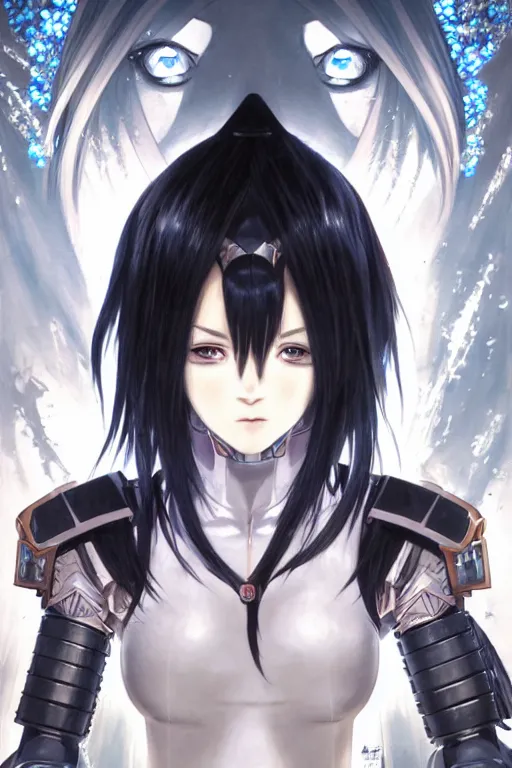 Image similar to portrait Anime girl in cyberpunk trinity blood armor, cute-fine-face, black-hair pretty face, realistic shaded Perfect face, fine details. Anime. realistic shaded lighting by Ilya Kuvshinov katsuhiro otomo ghost-in-the-shell, magali villeneuve, artgerm, rutkowski, WLOP Jeremy Lipkin and Giuseppe Dangelico Pino and Michael Garmash and Rob Rey and Yoshitaka Amano and Thores Shibamoto