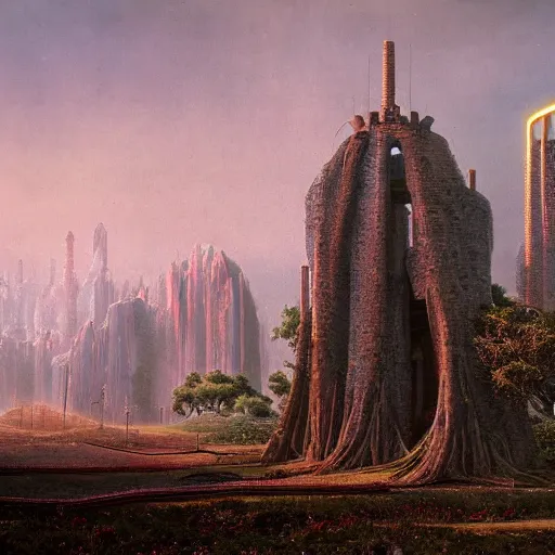 Image similar to fief of relentless autodidact labor yoke, where four gates and maze of lance tree resides, in the style of bruce pennington and jeff east, 8 k resolution,