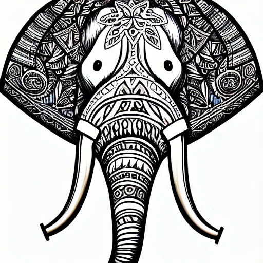 Image similar to an anthropomorphic elephant with its two ears and trunk, colouring - in sheet, character art, sharp focus, highly detailed, artstation