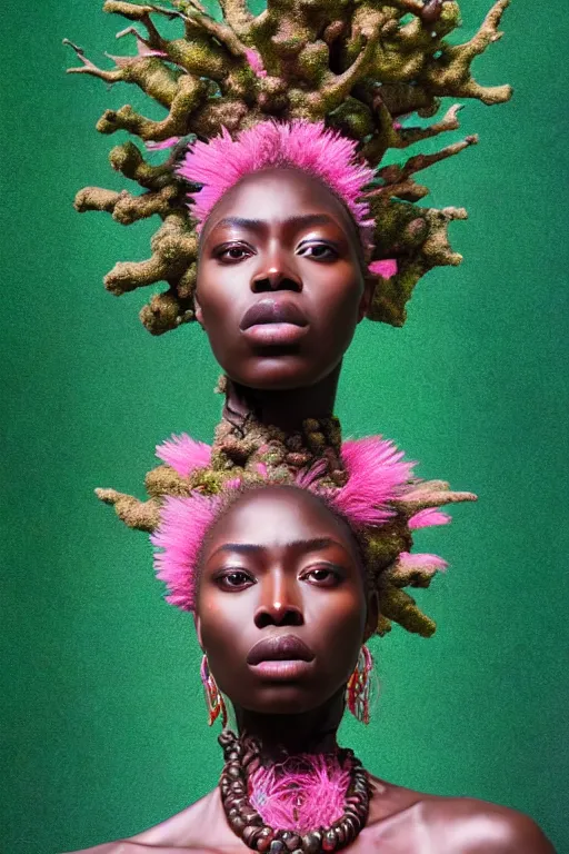 Image similar to hyperrealistic post - baroque masterpiece super expressive! yoruba goddess with pink exoskeleton armor, merging with tree in a forest, highly detailed digital art cinematic, smooth cam de leon eric zener dramatic pearlescent soft teal light, ground angle hd 8 k, sharp focus