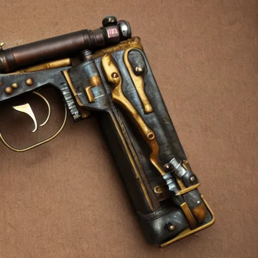 Prompt: A steampunk gun, 4k, ultra hd