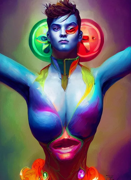 Image similar to digital _ painting _ of _ person juggling colourful _ by _ filipe _ pagliuso _ and _ justin _ gerard _ symmetric _ fantasy _ highly _ detailed _ realistic _ intricate _ port