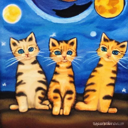 Prompt: kittens staring at the moon a starry night style