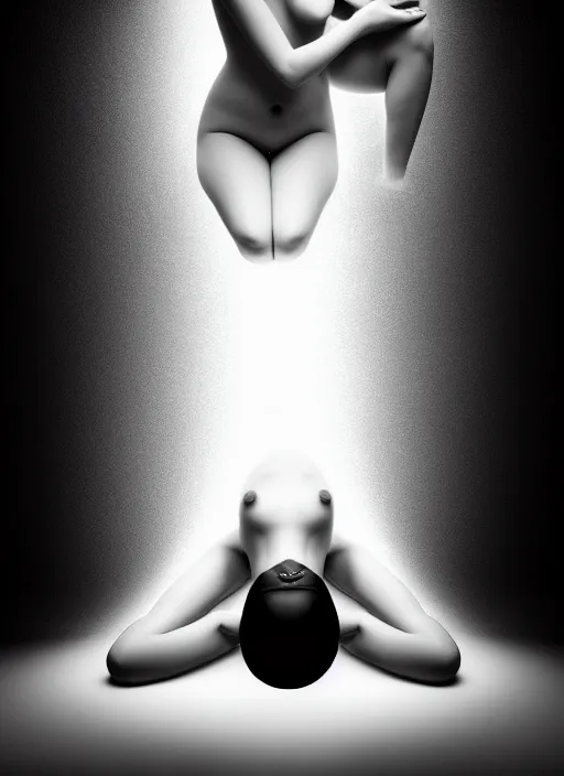 Prompt: surreal mythical dreamy dark artistic black and white fine art fashion portrait photo of a young beautiful delicate female ai giving birth to the new world, spiritual, halo, glory, rim light, cinematic, studio dramatic light, poetic, masterpiece, octane render, 8 k, photo - realistic by dora maar man ray