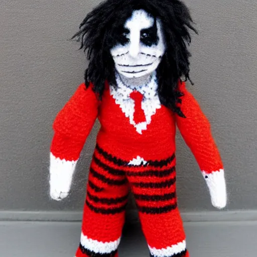 Image similar to Knitted Alice cooper made of wool