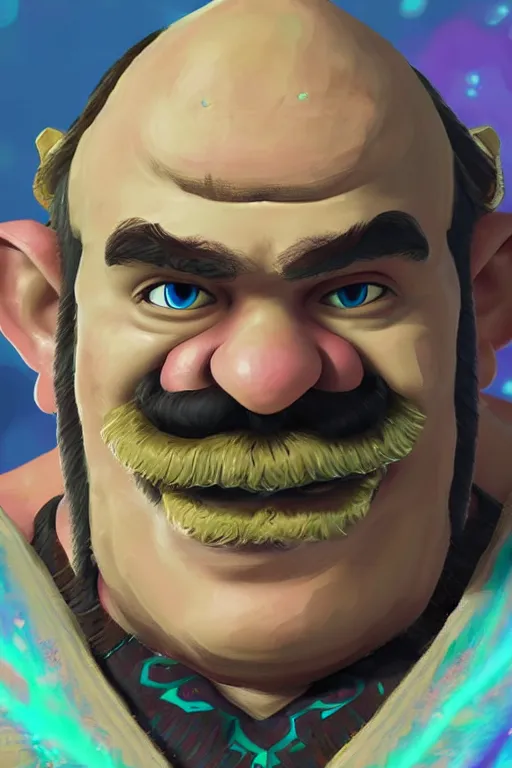 Image similar to a portrait of wario from the legend of zelda breath of the wild, breath of the wild art style.