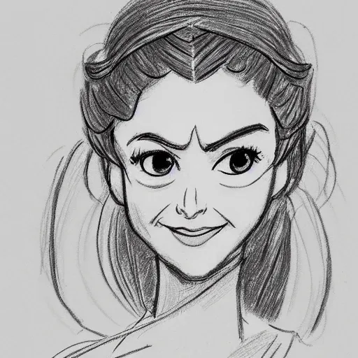 Image similar to milt kahl sketch of princess padme from star wars episode 3 with hair tendrils