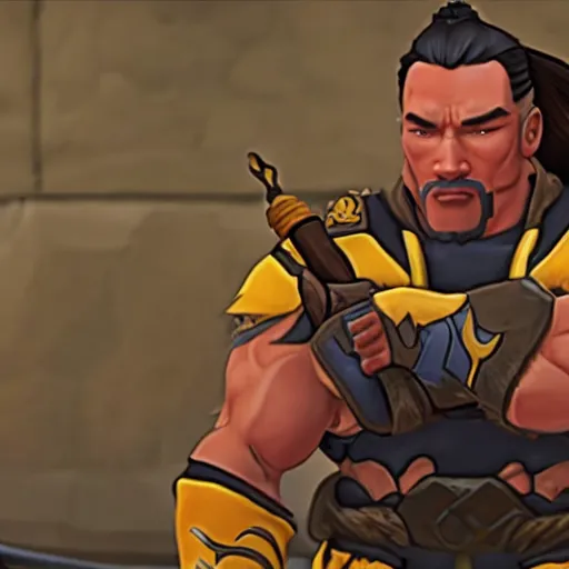 Image similar to a screenshot of arnold schwarzenegger as hanzo in overwatch