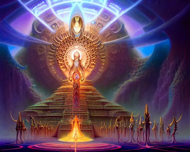 Image similar to the temple of transcendence, fantasy character portrait made of fractals facing each other, ultra realistic, wide angle, intricate details, the fifth element artifacts, highly detailed by peter mohrbacher, hajime sorayama, wayne barlowe, boris vallejo, aaron horkey, gaston bussiere, craig mullins