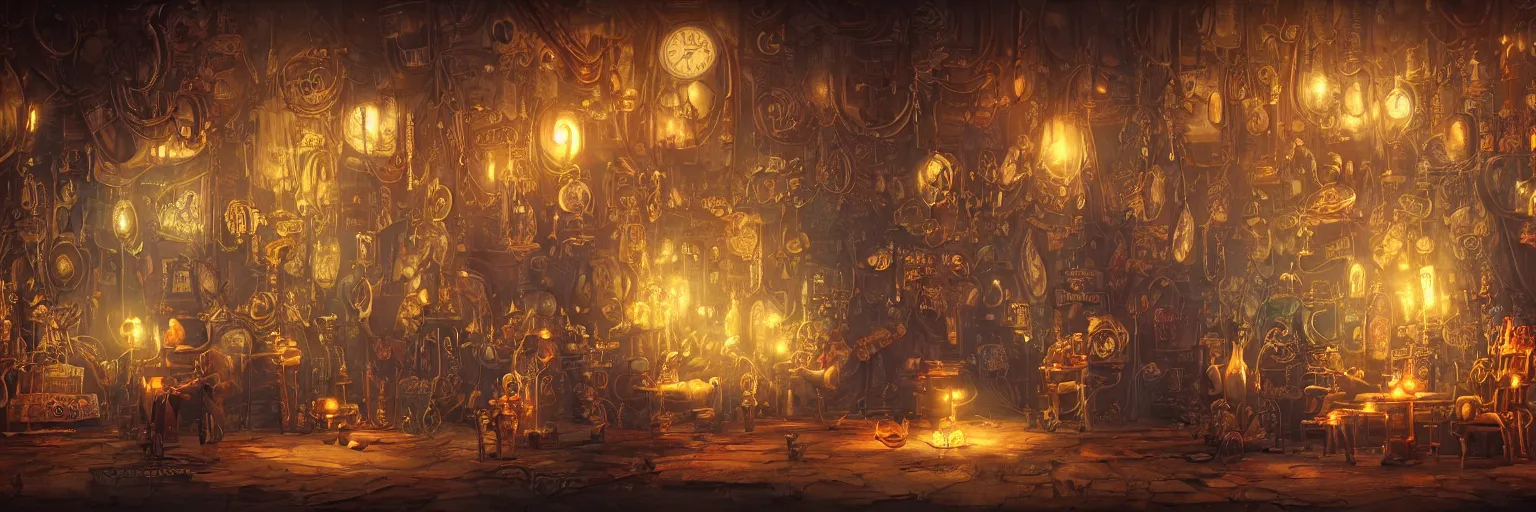 Prompt: a beautiful painting of a tapestry of a dream, ultra detailed, dark, steampunk, moody, candles, neon signs, infographic, characters from machinarium, by don bluth, trending on artstation, octane render