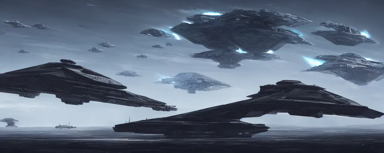 Image similar to silhouette of a huge military spaceship side view concept art, sparth, star wars, star citizen, artstaion