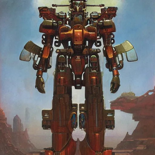 Image similar to mayan mecha by j. c. leyendecker, barlowe, makoto kobayashi, and beksinski