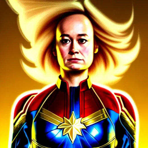 Image similar to portrait painting of brie larson as captain marvel skrull with short hair, ultra realistic, concept art, intricate details, eerie, highly detailed, photorealistic, octane render, 8 k, unreal engine. art by artgerm and greg rutkowski and charlie bowater and magali villeneuve and alphonse mucha