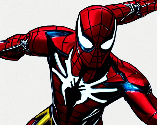 Image similar to photorealistic sketch of the mcu iron spider