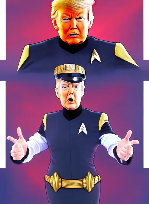 Prompt: cute star trek officer donald trump, natural lighting, path traced, highly detailed, high quality, digital painting, by don bluth and ross tran and studio ghibli and alphonse mucha, artgerm