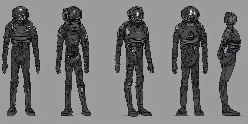 Image similar to male, fully body, science fiction space suit with a helmet, large shoulders, short torso, long thin legs, tiny feet, character sheet, funko, digital sketch, hyperdetailed, dieselpunk, stylized character design, concept design