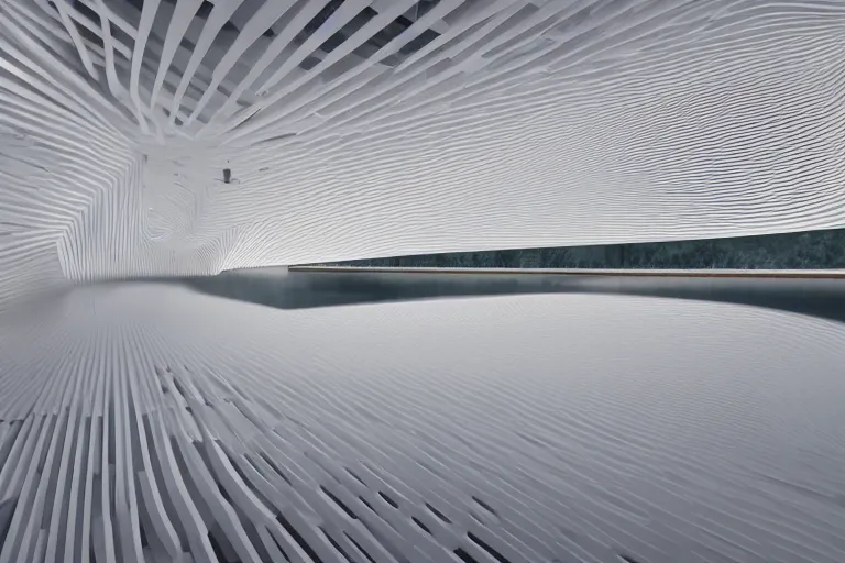 Image similar to a lot of white egg shaped spherical spaces are combined and intersected to form a skum white building. on the calm lake surface, people's perspective, future, interior wood, marble, award winning, highly detailed 4 k art, dusk, unreal engine highly rendered, global illumination, radial light, internal environment