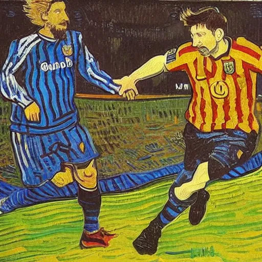 Image similar to lionel messi art by van gogh