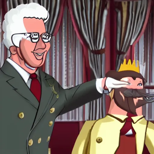 Prompt: Burger King defeats Colonel Sanders honorable combat back rooms archival footage screenshot 8K