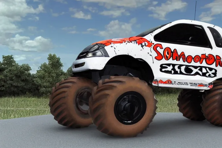 Image similar to a Monster truck Citroen Saxo, realistic, 4k, detailed