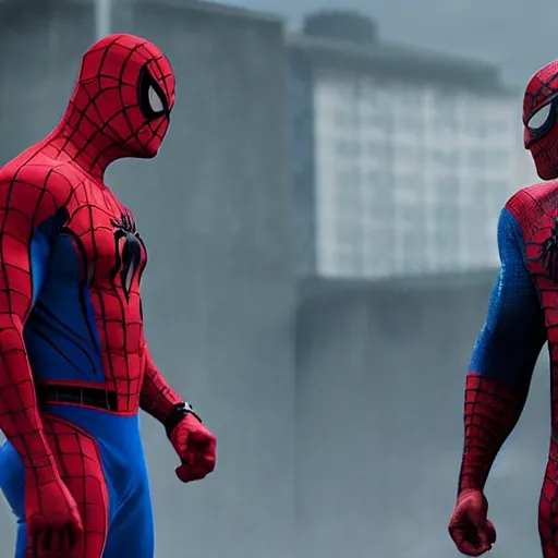 Image similar to dwayne johnson entrance scene wearing spiderman costumes