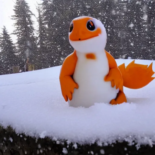 Prompt: white charmander made of snow photography